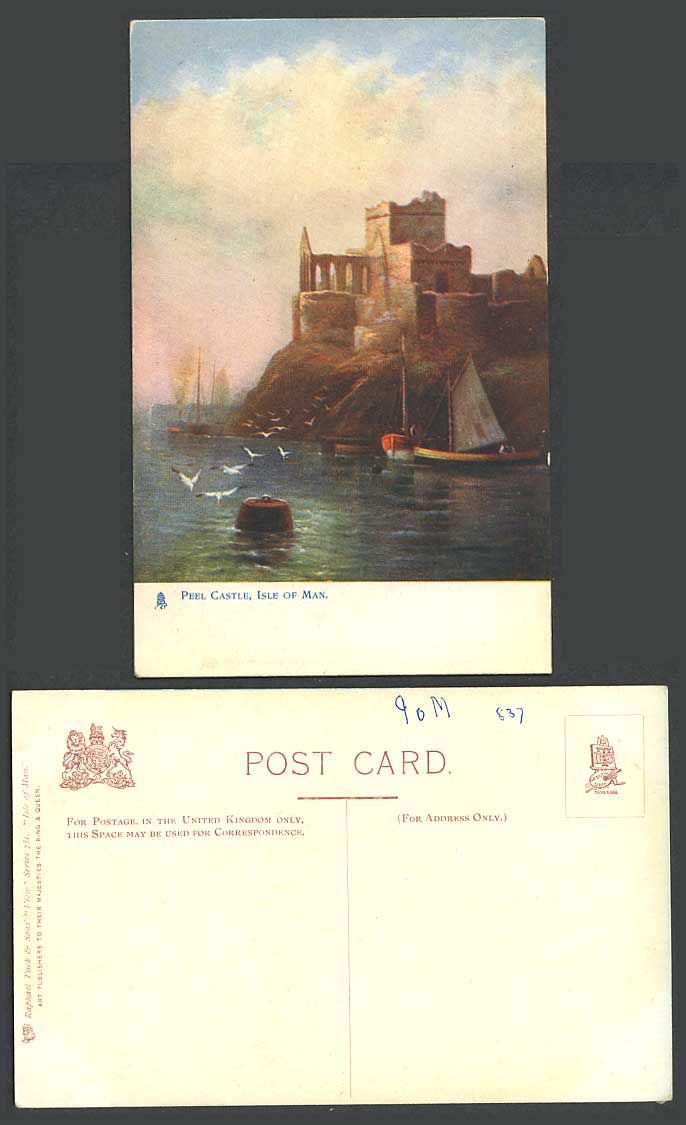 Isle of Man Old Tuck's View Postcard PEEL CASTLE by FW Hayes Sailing Boats Birds