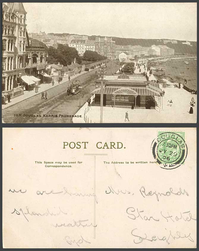 Isle of Man 1906 Old Postcard Harris Promenade Douglas Street View Horse Tramcar