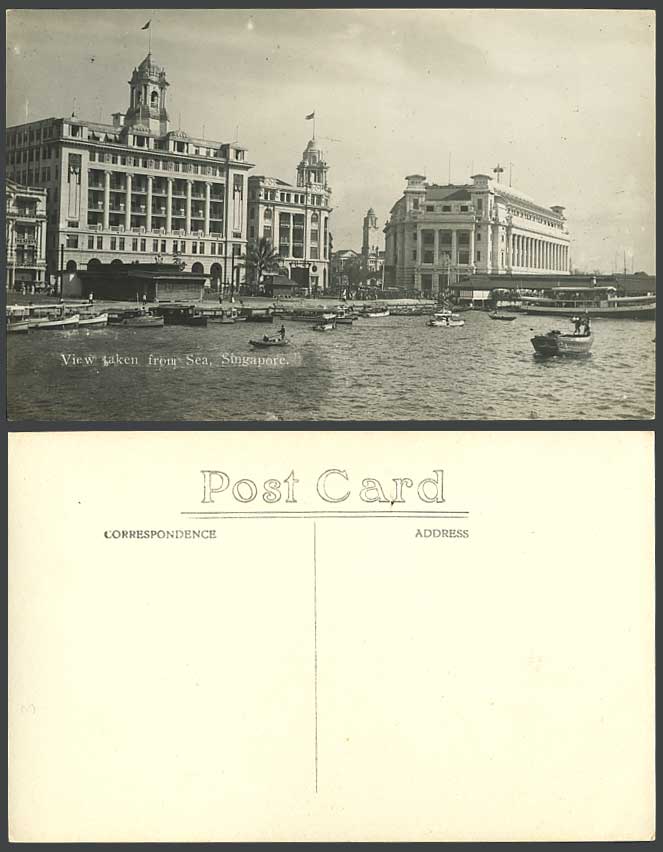 Singapore Old Real Photo Postcard View Taken from Sea General Post Office Harbor