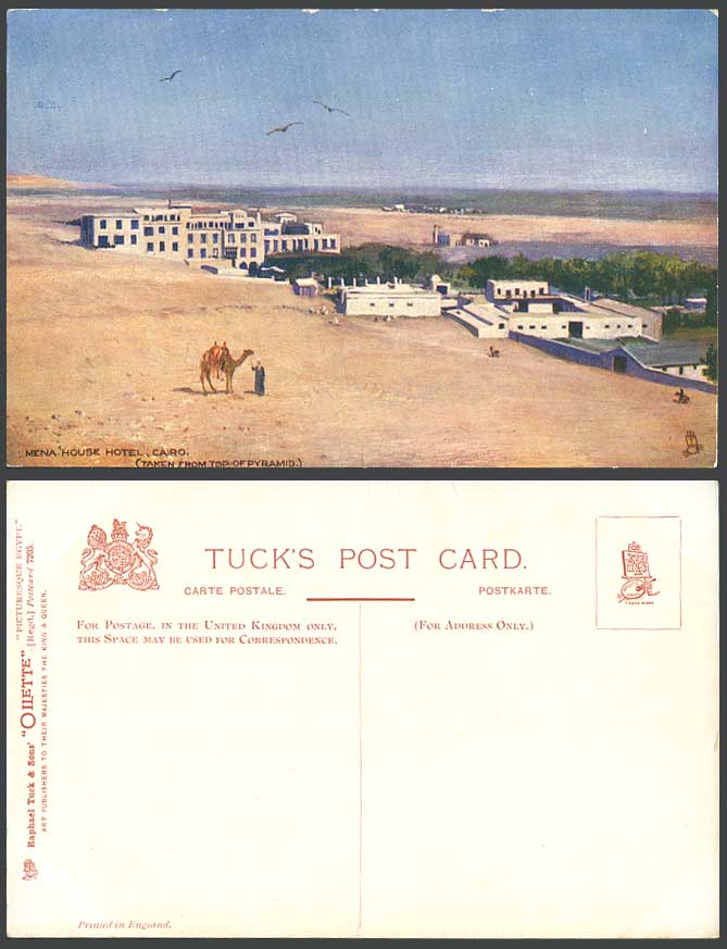 Egypt Old Tuck's Postcard MENA HOUSE HOTEL from Pyramid, Cairo, Egyptian Gazette