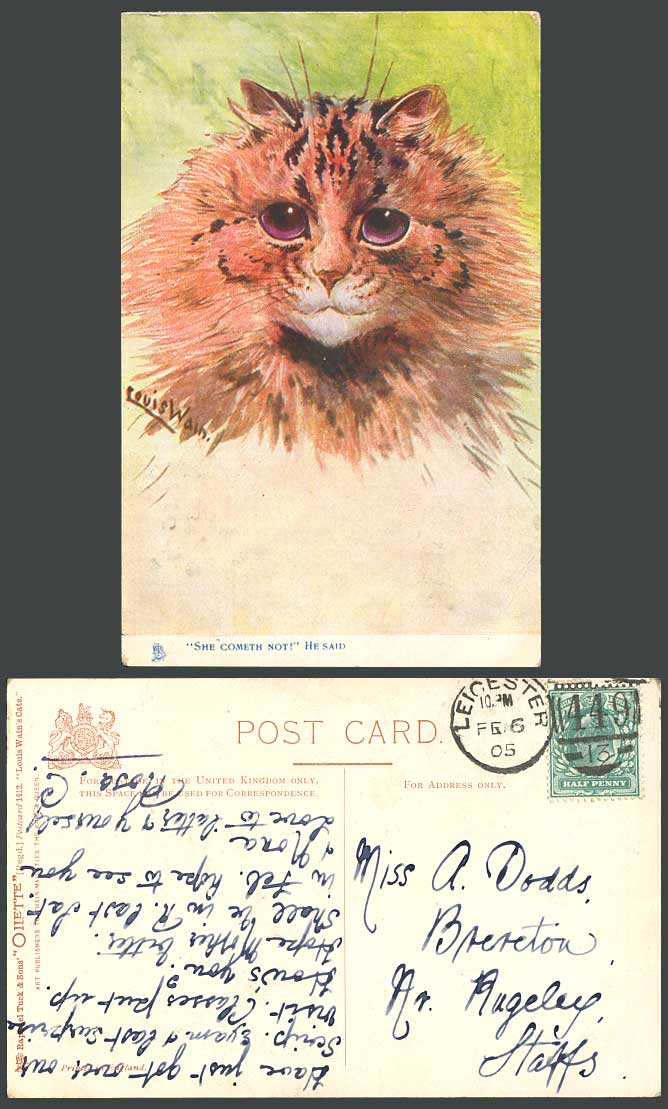 LOUIS WAIN Artist Signed CAT Kitten She Said Cometh Not 1905 Old Tuck's Postcard