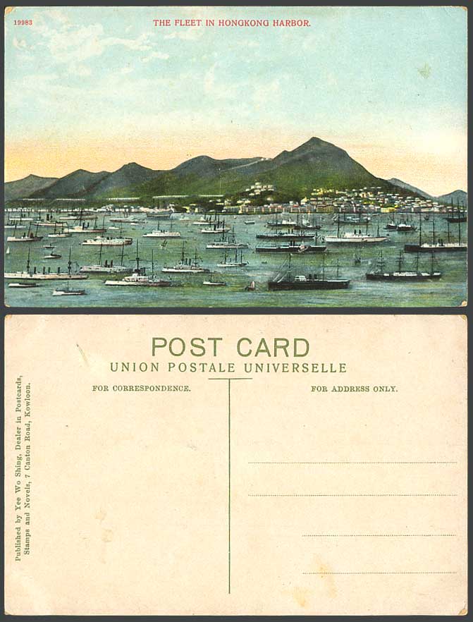 Hong Kong China Old Postcard FLEET in Harbour Warship Battleships Steamers Boats