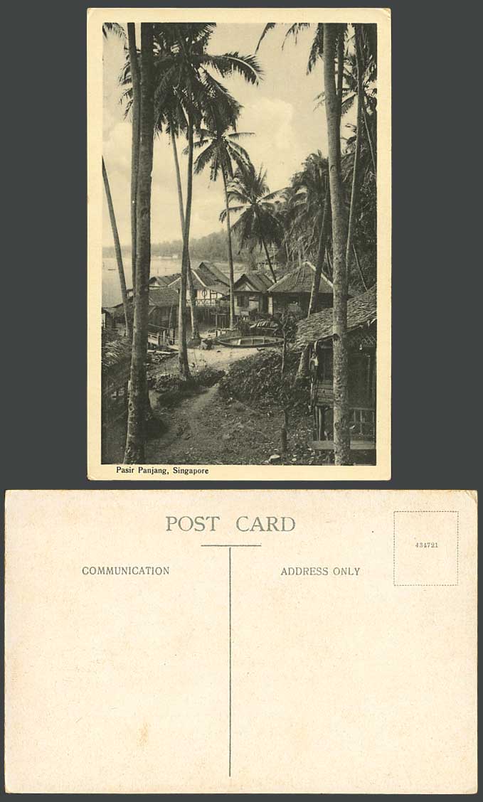Singapore Pasir Panjang, Bridge, Boat Canoe Native Houses on Stilts Old Postcard
