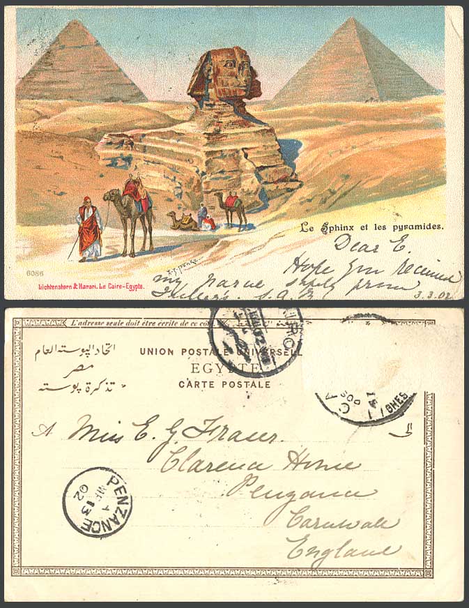 Egypt 1902 Old Postcard SPHINX PYRAMIDS Pyramides Camels AZ FRANKE Artist Signed