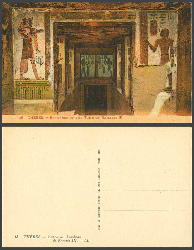 Egypt Old Colour Postcard THEBES Entrance of Tomb of Rameses III Tombeau L.L. 18