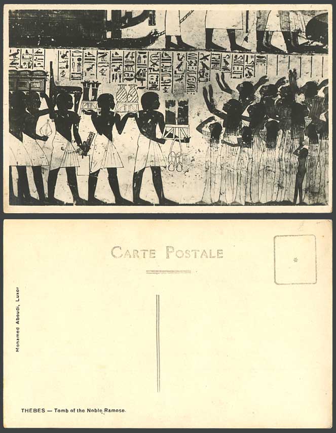 Egypt Old Real Photo Postcard Thebes Tomb of the Noble Ramose Paintings Drawings