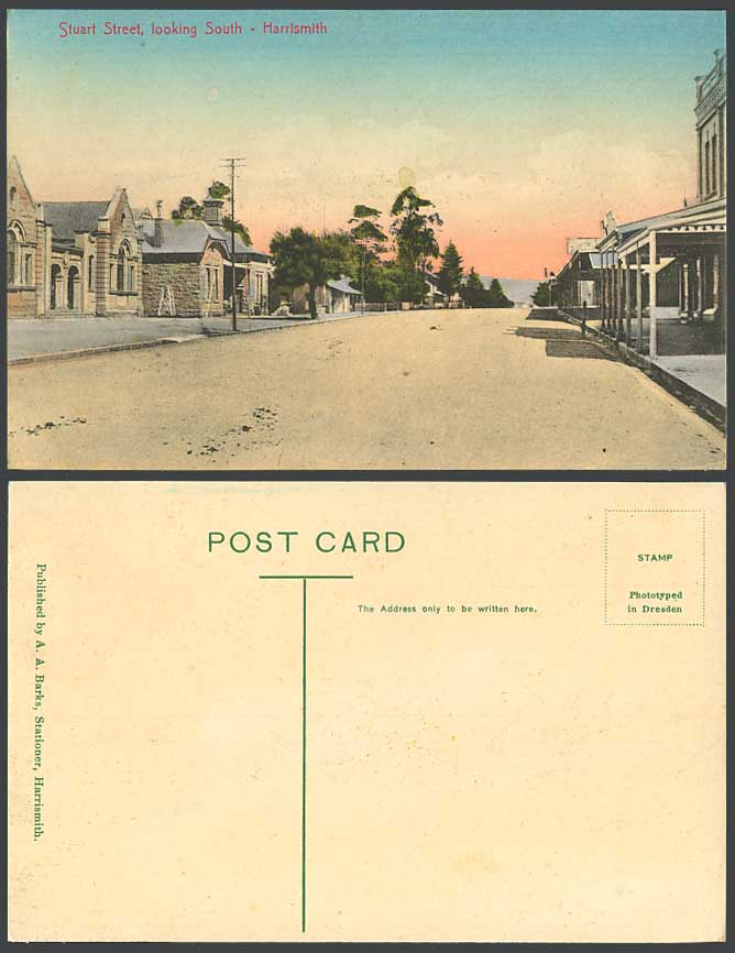 South Africa Old Hand Tinted Postcard Stuart Street Scene Look South, Harrismith