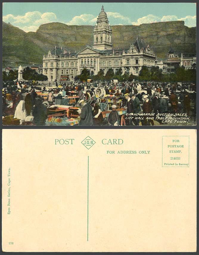 S.A. Cape Town Grand Parade Auction Sales, City Hall Table Mountain Old Postcard