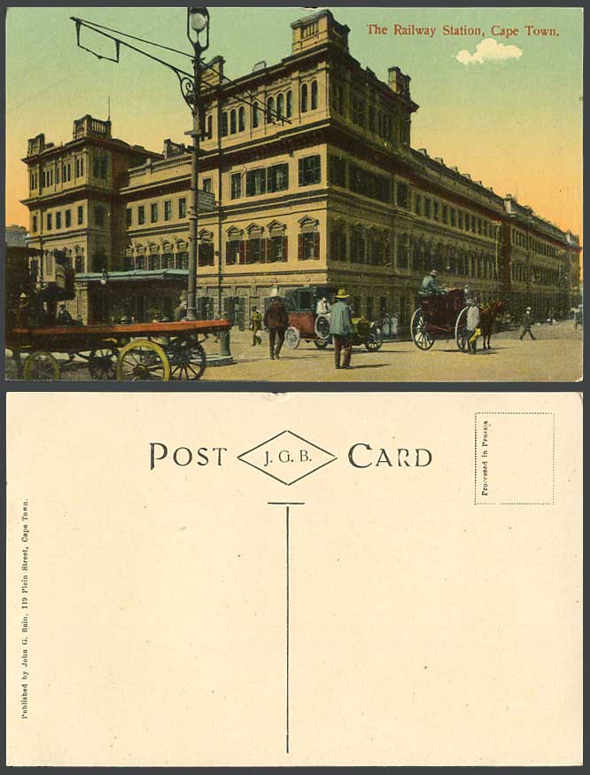 South Africa Old Color Postcard Cape Town Railway Station Vintage Motor Car TRAM