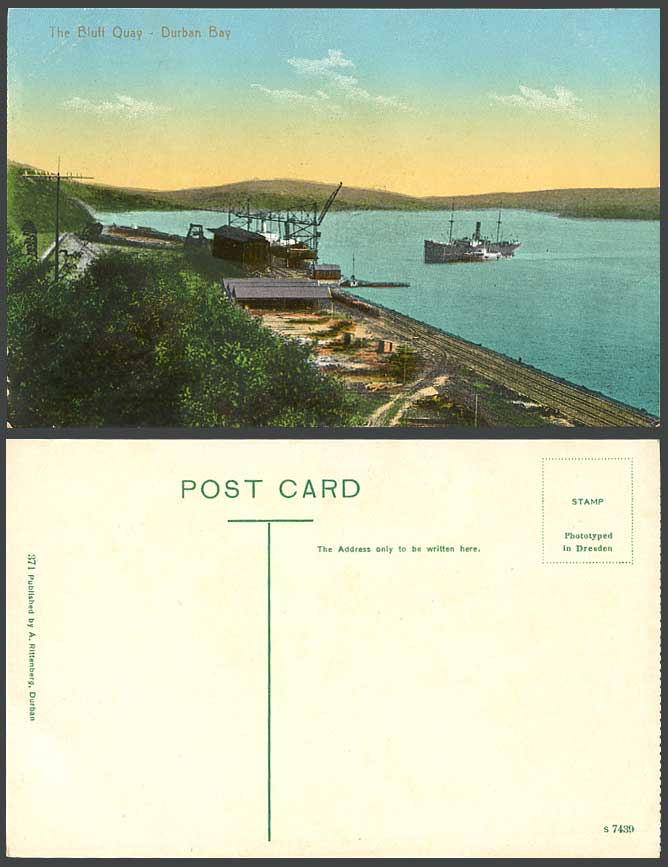 South Africa Old Color Postcard Bluff Quay Durban Bay Ferry Boats Ships Railroad