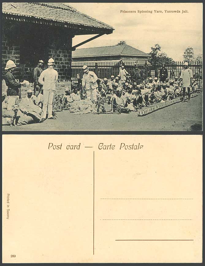 India Old Postcard Inidan Prisoners Spinning Yarn YARROWDA JAIL Prison Policeman