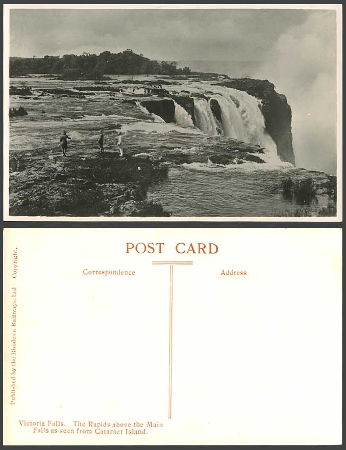 Rhodesia Old RP Postcard Victoria Falls Rapids Above Main Falls Cataract Island