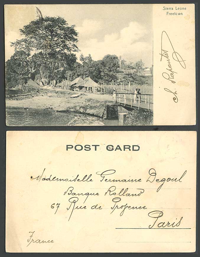 Sierra Leone Old U.B. Postcard Freetown, Bridge, River Scene, Native Huts Houses