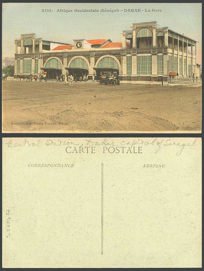 Senegal Old H Tinted Postcard Dakar Gare Train Railway Station Vintage Motor Car