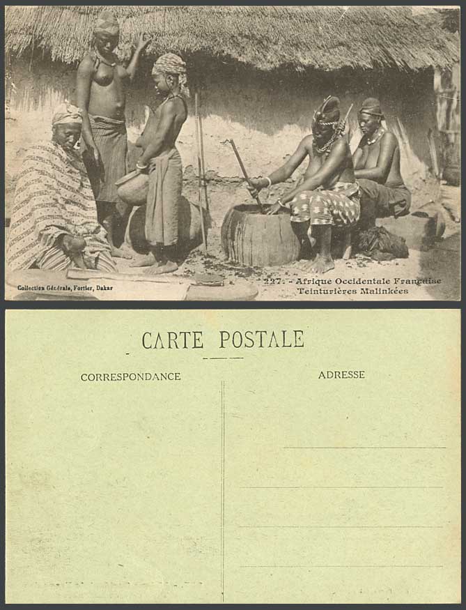 Senegal French West Africa Old Postcard Malinke Dyers, Native Women Girl at Work