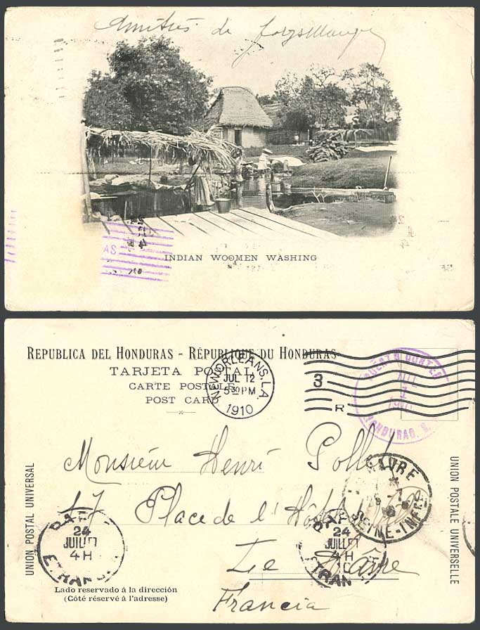 Honduras Puerto Cortes Native Indian Women Washing by River 1910 Old UB Postcard