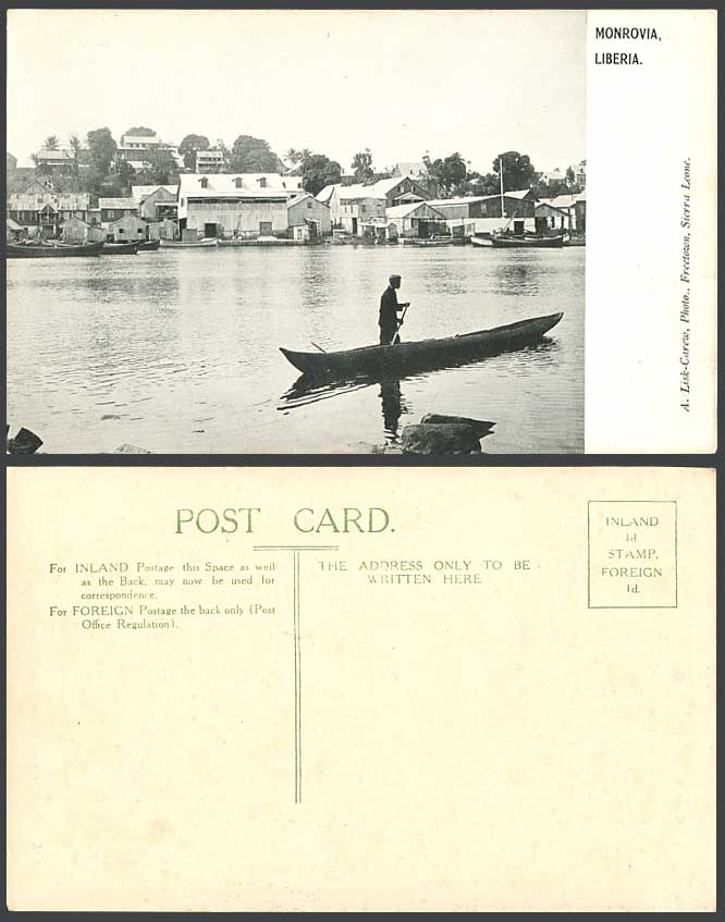 Liberia Old Postcard MONROVIA Native Boat Canoe Boats Canoes in Harbour Panorama