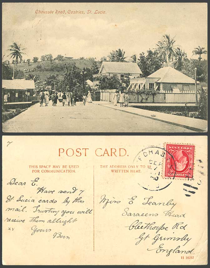 Saint St. Lucia 1910 Old Postcard Chaussee Road Castries - Causeway Street Scene