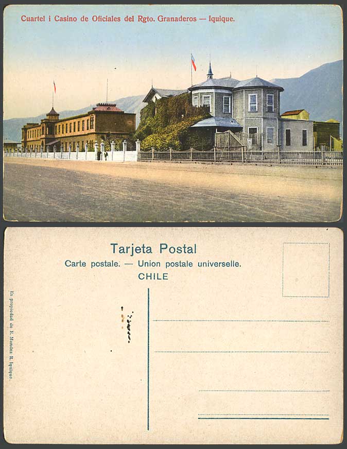 Chile Old Postcard Iquique, Military Barracks & Officers Regiment Casino, Street