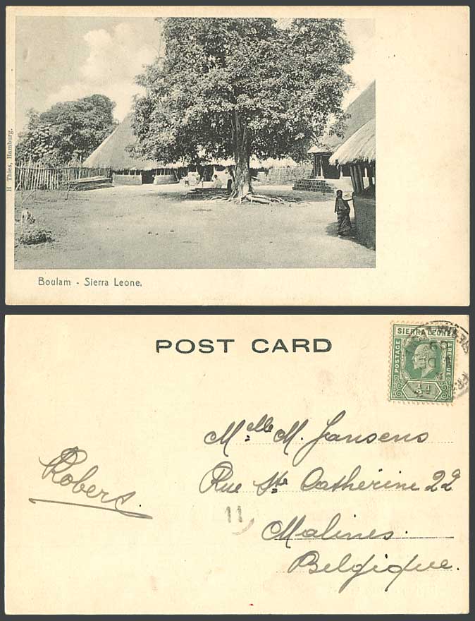 Sierra Leone KE7 1/2d 1909 Old Postcard Boulam, Native Village Houses Huts Trees