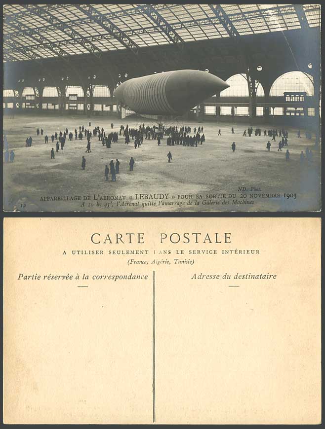 Apparatus Airship Lebaudy Leaving Hangar Dock Zeppelin 20 Nov. 1903 Old Postcard