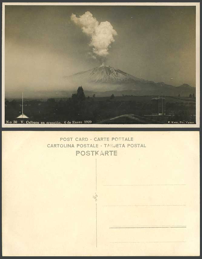 Chile Volcano V. CALBUCO Eruption, Erupcion 6th Jan 1929 Old Real Photo Postcard
