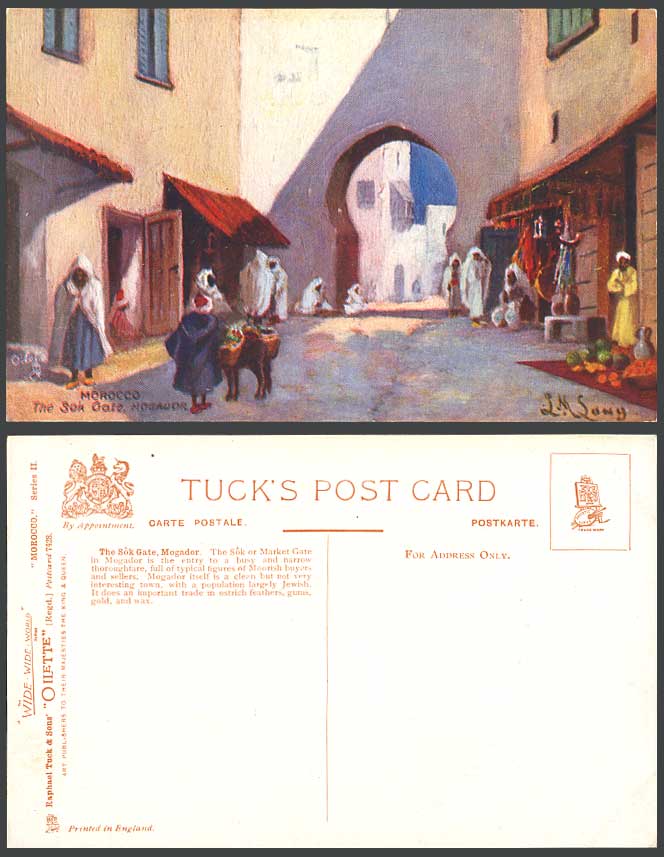 Morocco Mogador Old Tuck's Oilette Postcard Sok Gate Market Street Gate L M Long