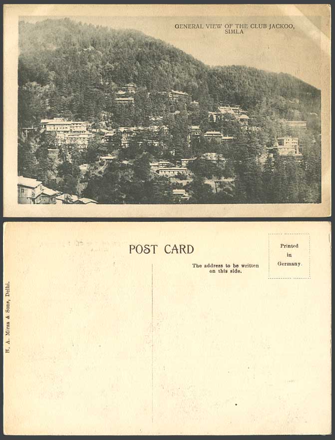 India Br Old Postcard General View of The Club Jackoo SIMLA Shimla Mountain Hill