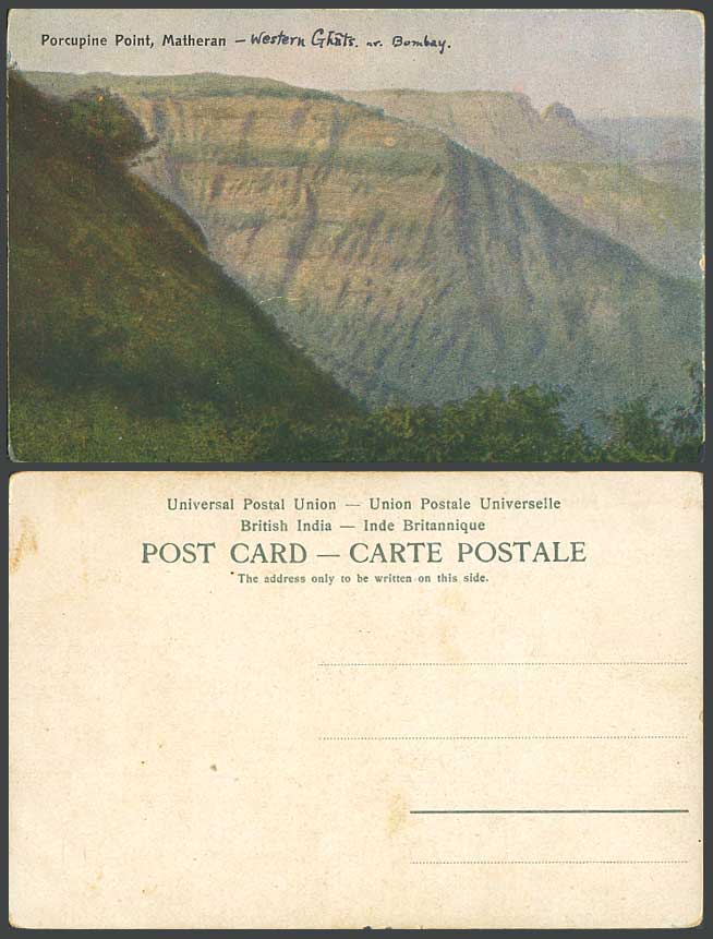 India Old Colour Postcard Porcupine Point Matheran Mts. Western Ghats nr. Bombay
