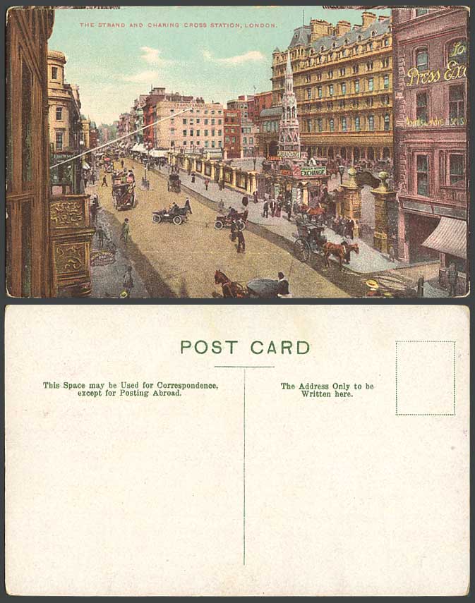 London Old Postcard Charing Cross Tube & Railway Station The Strand Street Scene