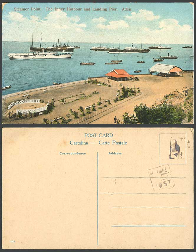 Aden Yemen Old Colour Postcard Steamer Point Inner Harbour & Landing Pier Street