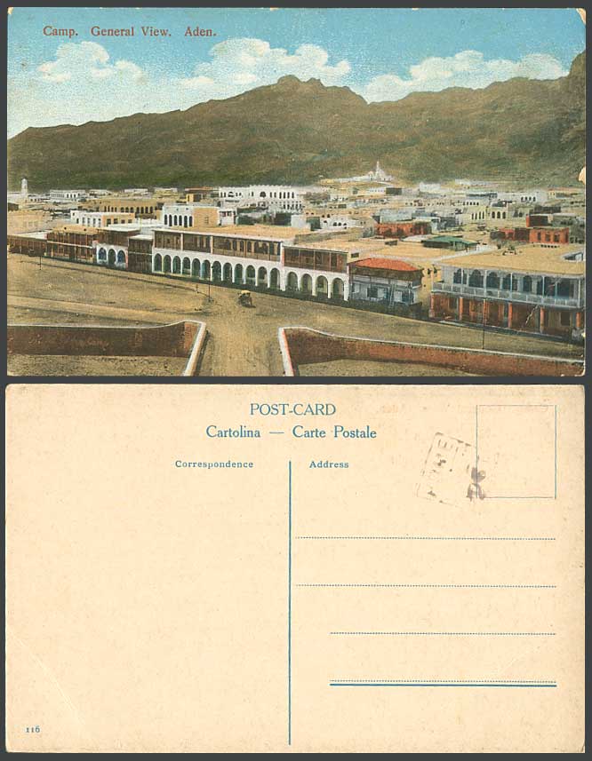 Aden Camp General View Yemen Old Colour Postcard Street Scene Mountains Panorama