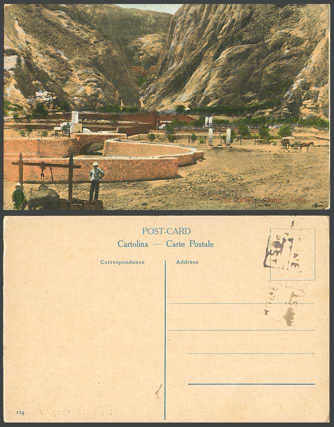 Aden The Tanks Camp Horse Cart Well Bridge Yemen Middle East Old Colour Postcard