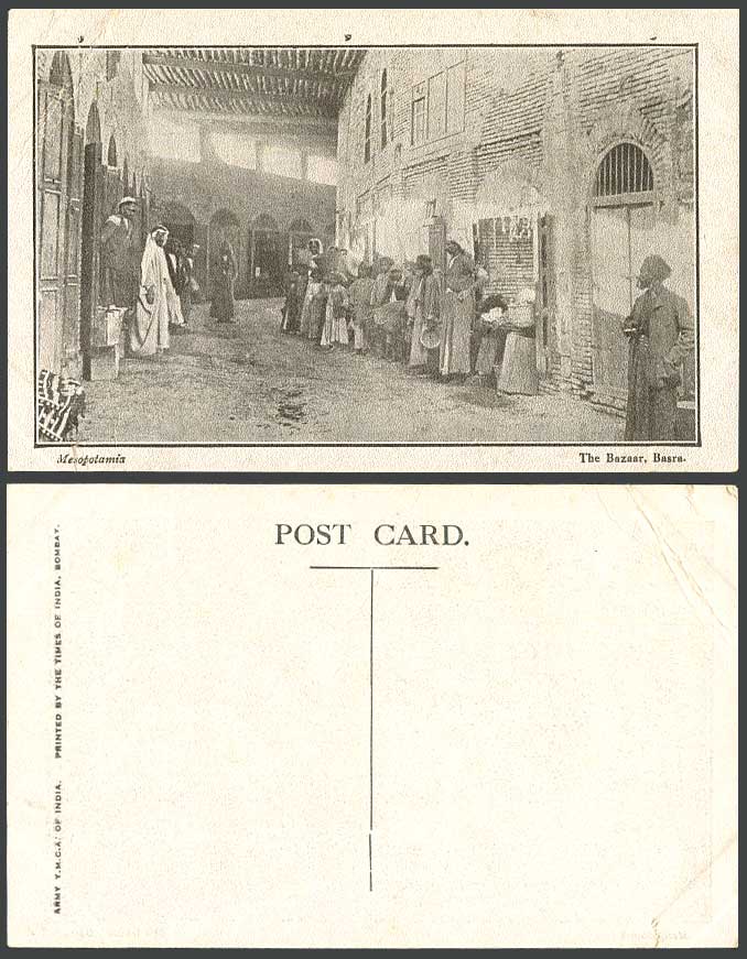 IRAQ Old Postcard Mesopotamia Basra Basrah The Bazaar Bazar Market Street Seller