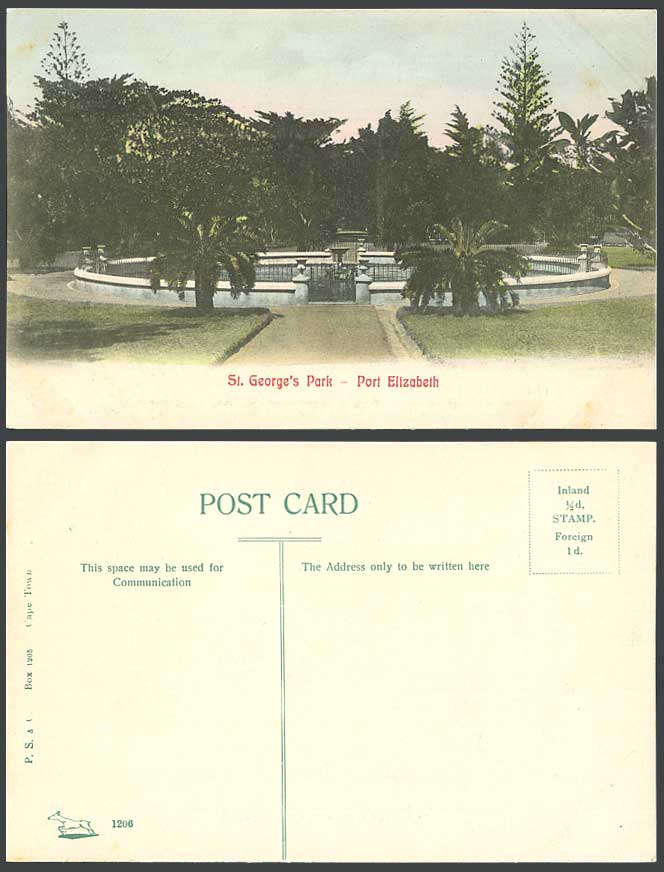 South Africa Port Elizabeth St. George's Park Fountain Palms Old Colour Postcard