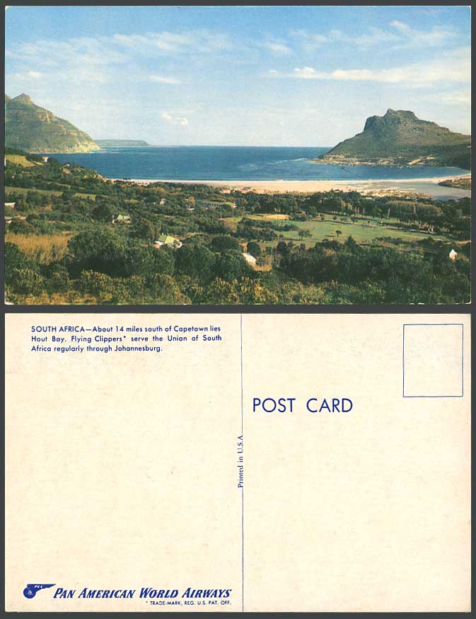 Pan American World Airways Clipper South Africa Hout Bay Cape Town Old Postcard