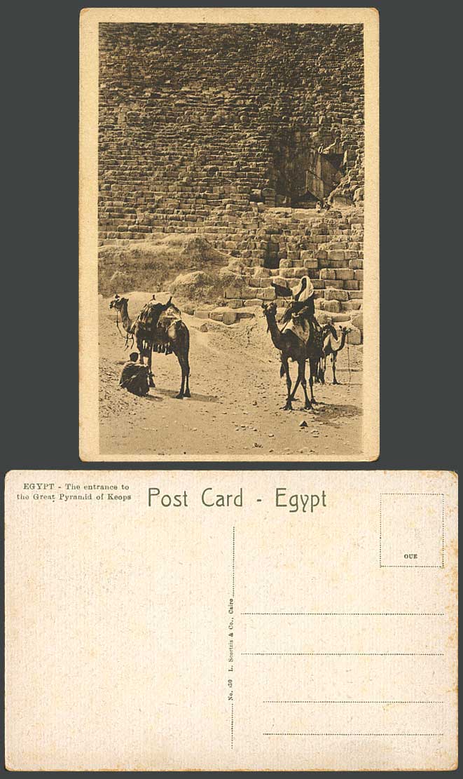 Egypt Old Postcard Entrance to The Great Pyramid of Keops Camels Camel Rider Cub