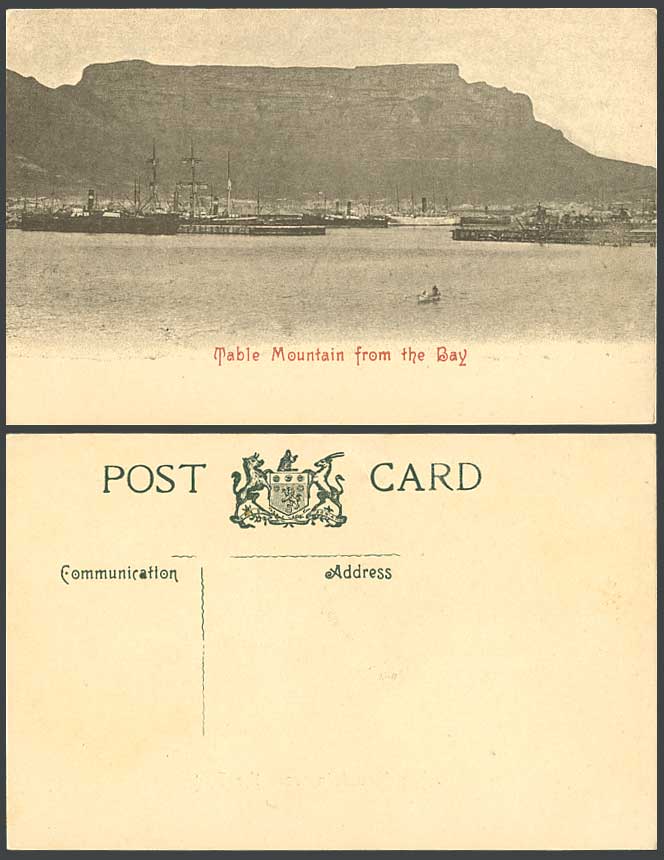 South Africa Cape Town Table Mountain from The Bay Ships Boats Pier Old Postcard