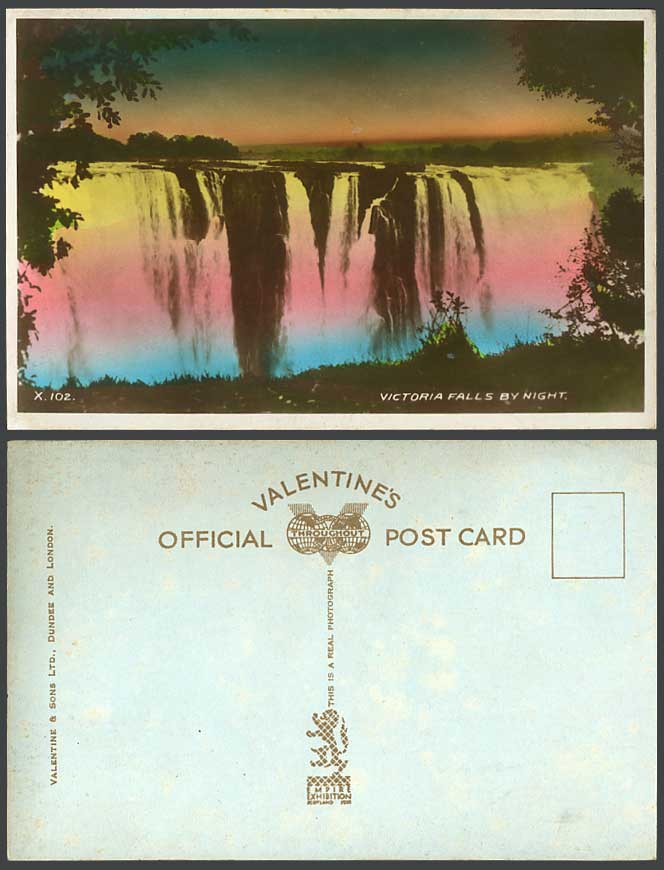 Rhodesia Old RP Postcard Victoria Falls by Night Empire Exhibition Scotland 1938