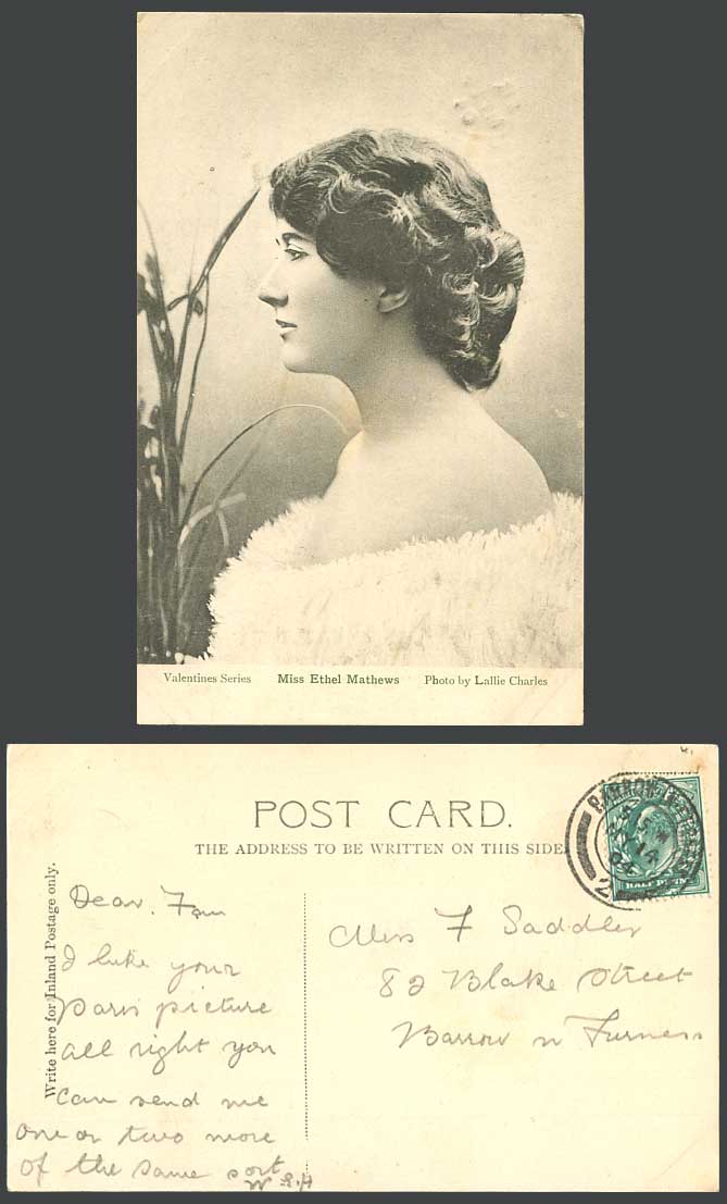 Actress Miss Ethel Mathews Matthews KE 1904 Old Postcard Photo by Lallie Charles