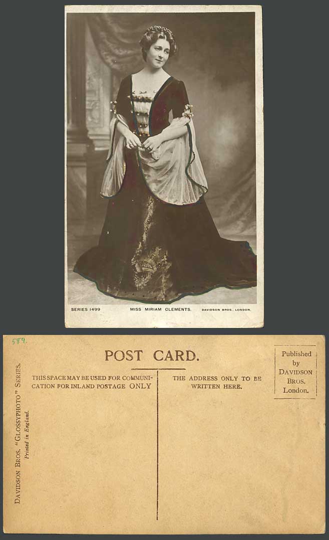 Actress Miss Miriam Clements Old Real Photo Postcard Glamour Lady Woman Davidson