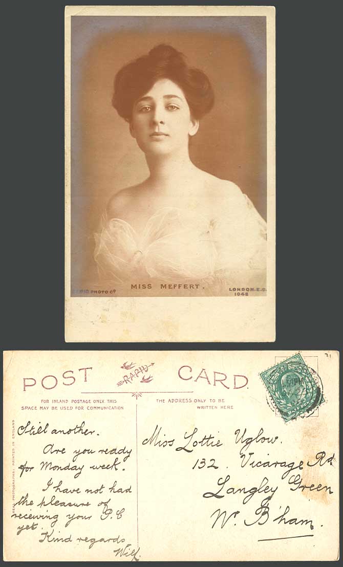 Actress Miss Meffert Glamour Woman Lady 1904 Old Real Photo Postcard Rapid Photo