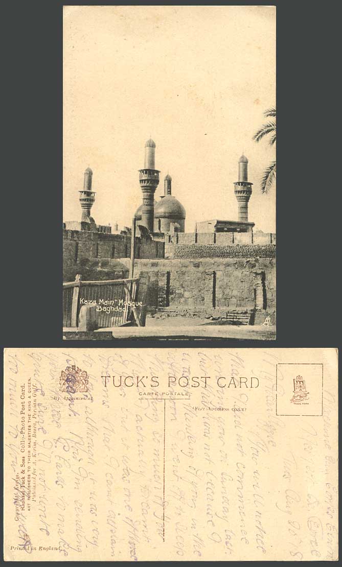 Iraq WW1 1918 Old Tuck's Postcard Baghdad Kaza Main Mosque Bagdad Dome Dom Tower
