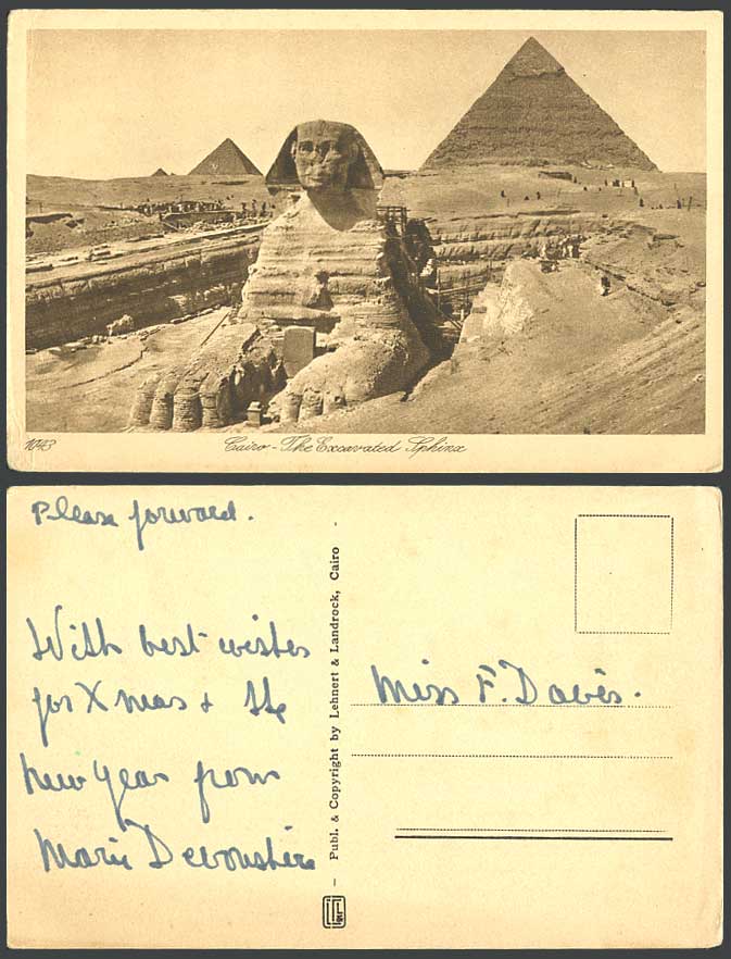Egypt Old Postcard Cairo The Excavated Sphinx Pyramids Desert Le Caire L&L 1043