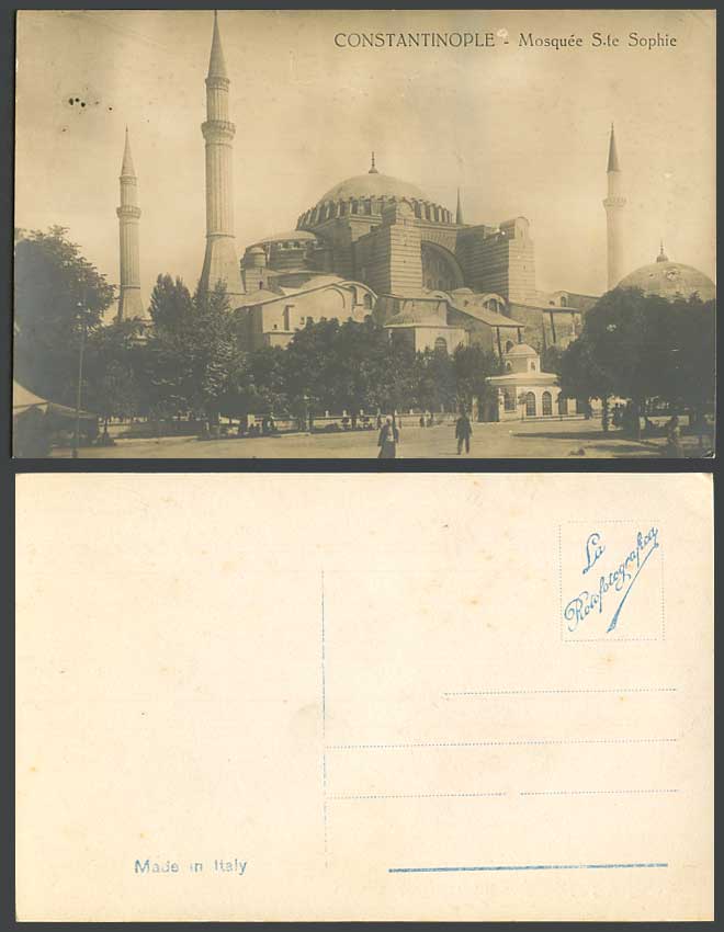 Turkey Constantinople Old Real Photo Postcard Ste. Sophie Mosque & Street Scene