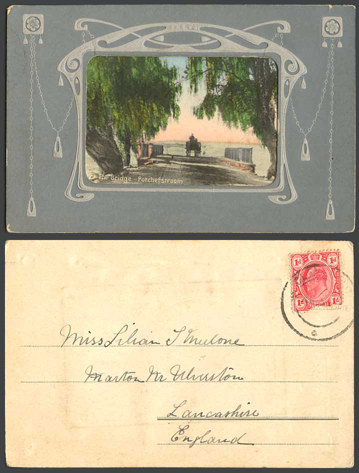 South Africa The Bridge, Potchefstroom Cart 1905 Old Embossed Framed UB Postcard