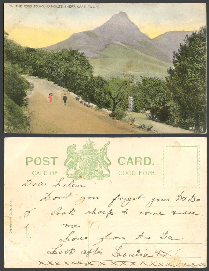 South Africa On The Road to Round House, near Cape Town Old Hand Tinted Postcard