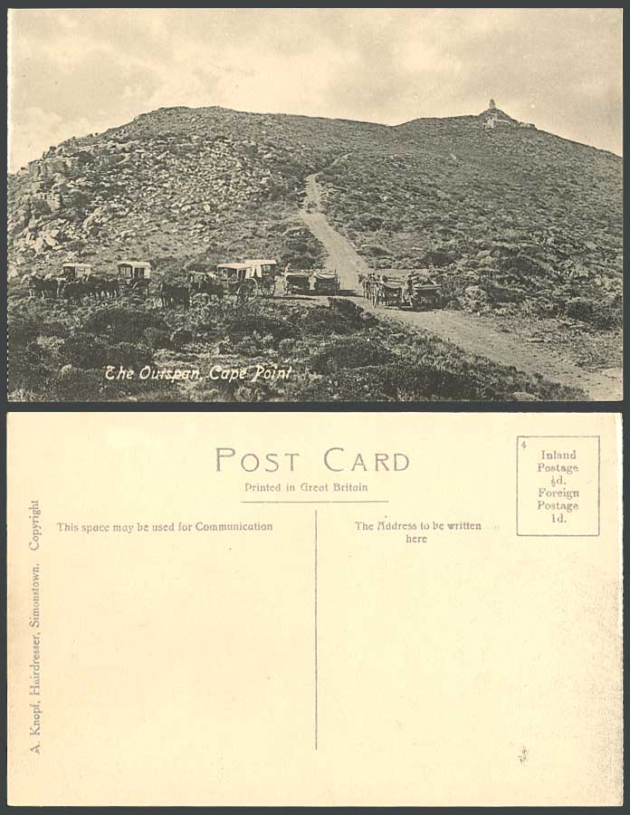 South Africa Old Postcard The Outspan Cape Point Lighthouse Horse Carts Carriage