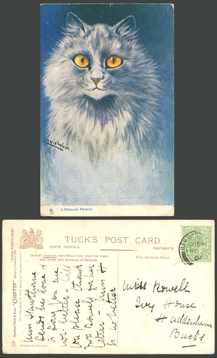 Louis Wain Artist Signed Cats Kitten A Persian Prince Cat 1906 Old Tuck Postcard