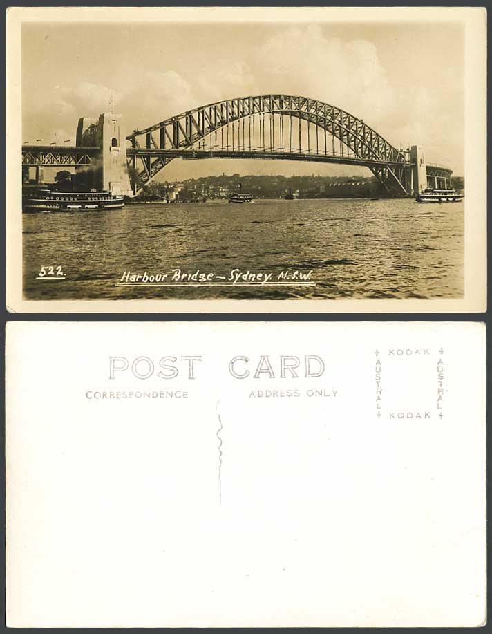 Australia Old Real Photo Postcard Harbour Bridge, Sydney NSW Ferries Ferry Boats